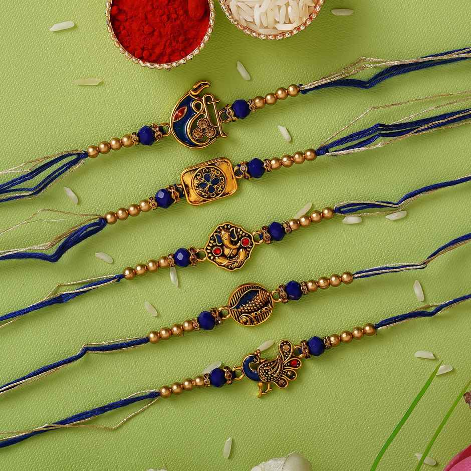Blue Golden Designer Rakhi Combo with Roli Chawal Pack Raksha Bandhan Rakhi | Ecraftindia