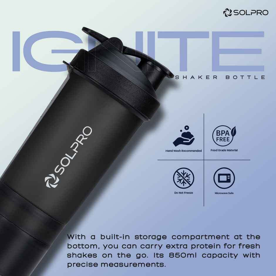 Solpro Ignite Gym Shaker Bottle | Built In Storage Compartment | Bpa Free | 750 ml