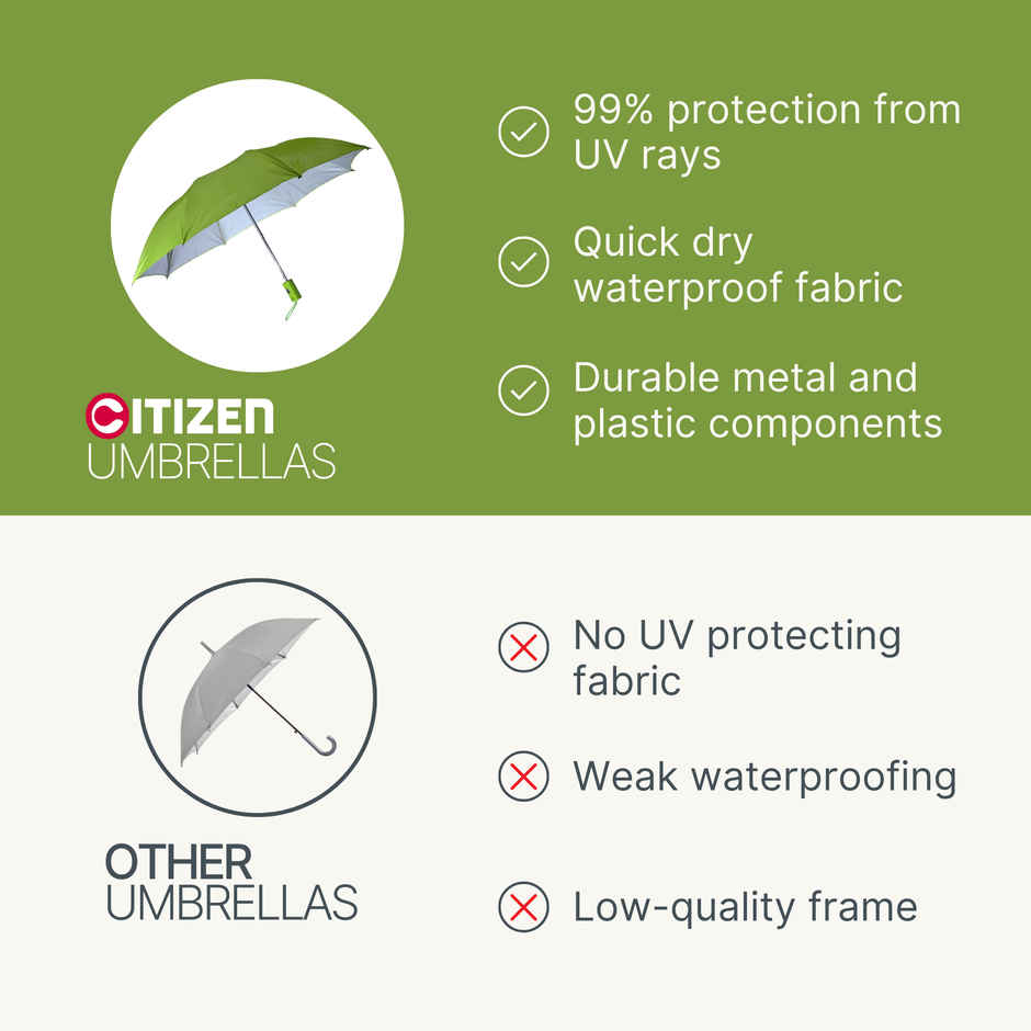 Citizen Mono Silver Umbrella | Lime Green | 21 Inch | 2 Folds