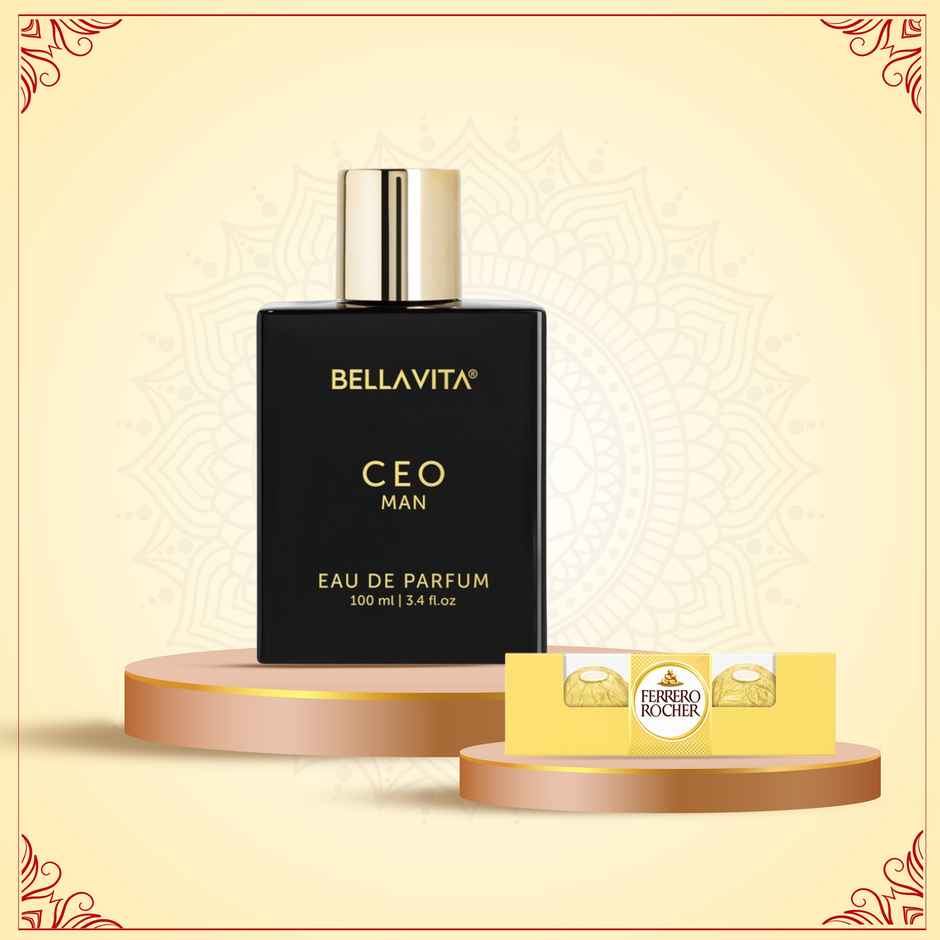 Bella Vita Organic Ceo Man Eau De Parfum For Men Long-Lasting Hints Of Lemon And Sugar (100ml) & Ferrero Rocher Gift Pack (50g) Combo 