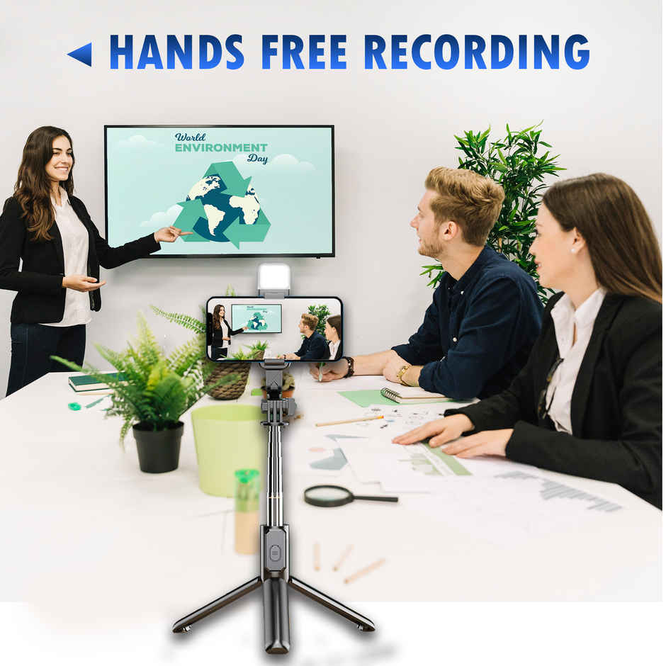 Kratos K14 Selfie Stick Tripod with LED Light 3 in 1 for Makeup Selfie Photo Shoot | 100 cm