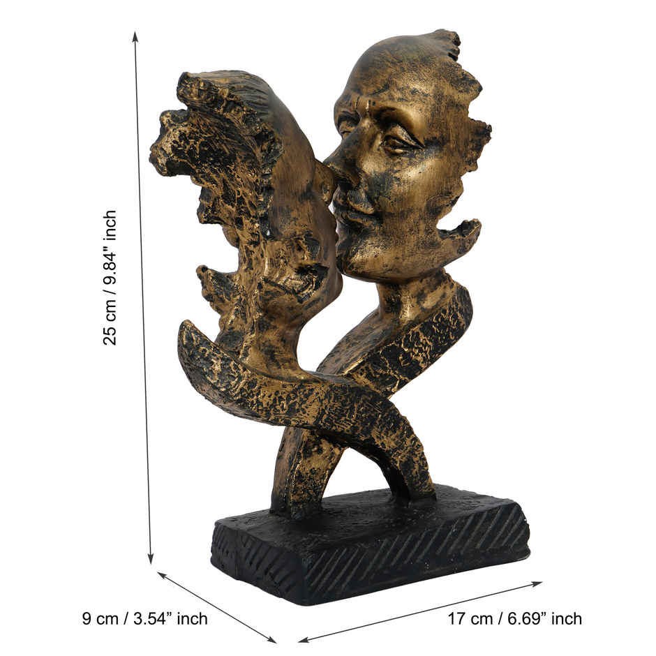 eCraftIndia Golden Polyresin Antique Finish Woman and Man Kissing Each Other | Couple Showpiece