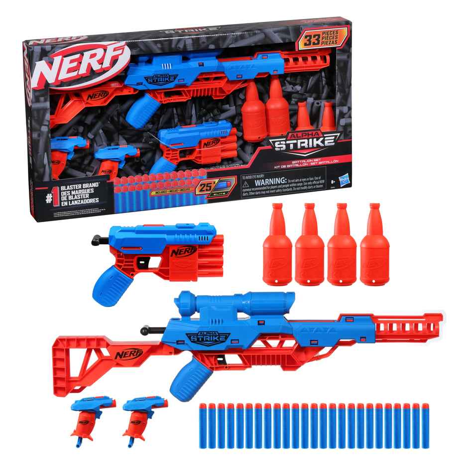 Nerf Alpha Strike Battalion Set | 33-Pieces | 4 Blasters | 25 Nerf Elite Darts - Assorted | Toy Gun
