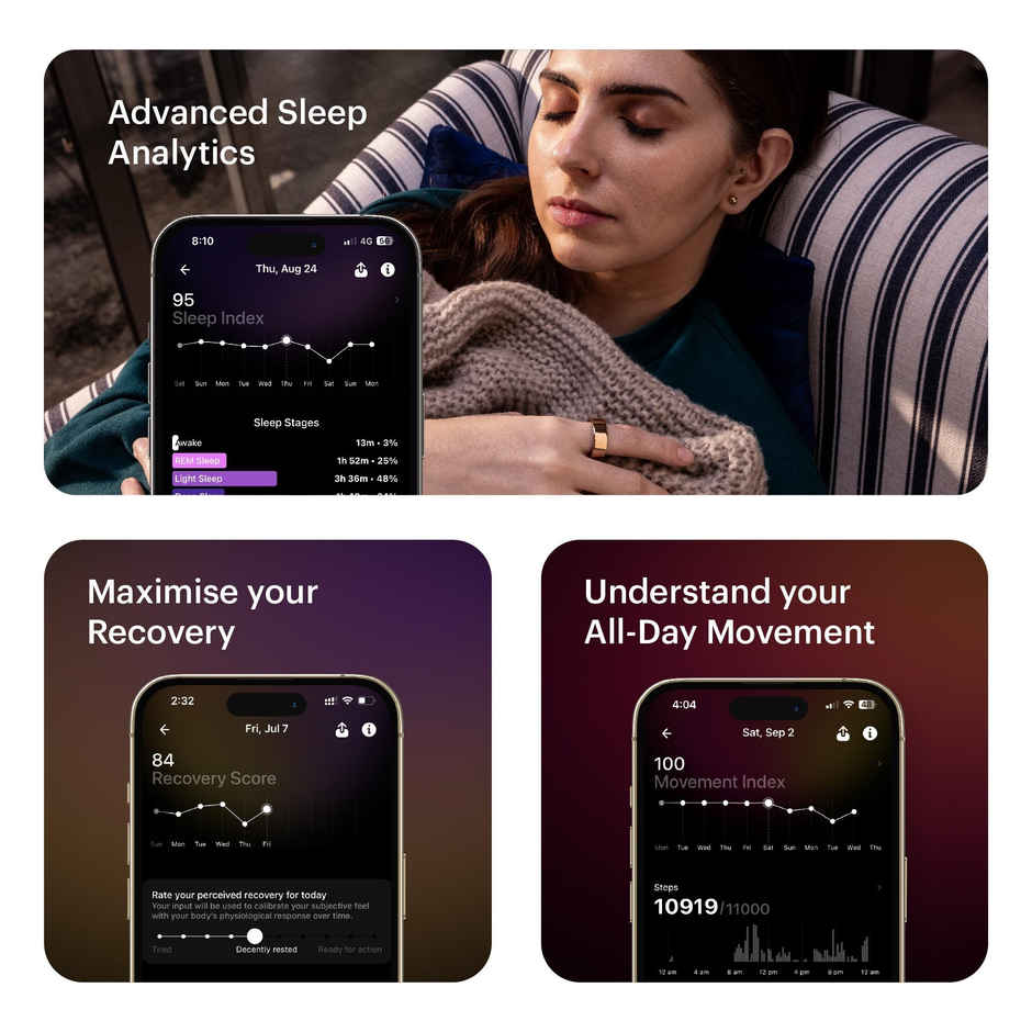 Ultrahuman Ring Air Smartring,6 Days Battery Life With Lifetime Free Subscription,Matte Grey,Size 9