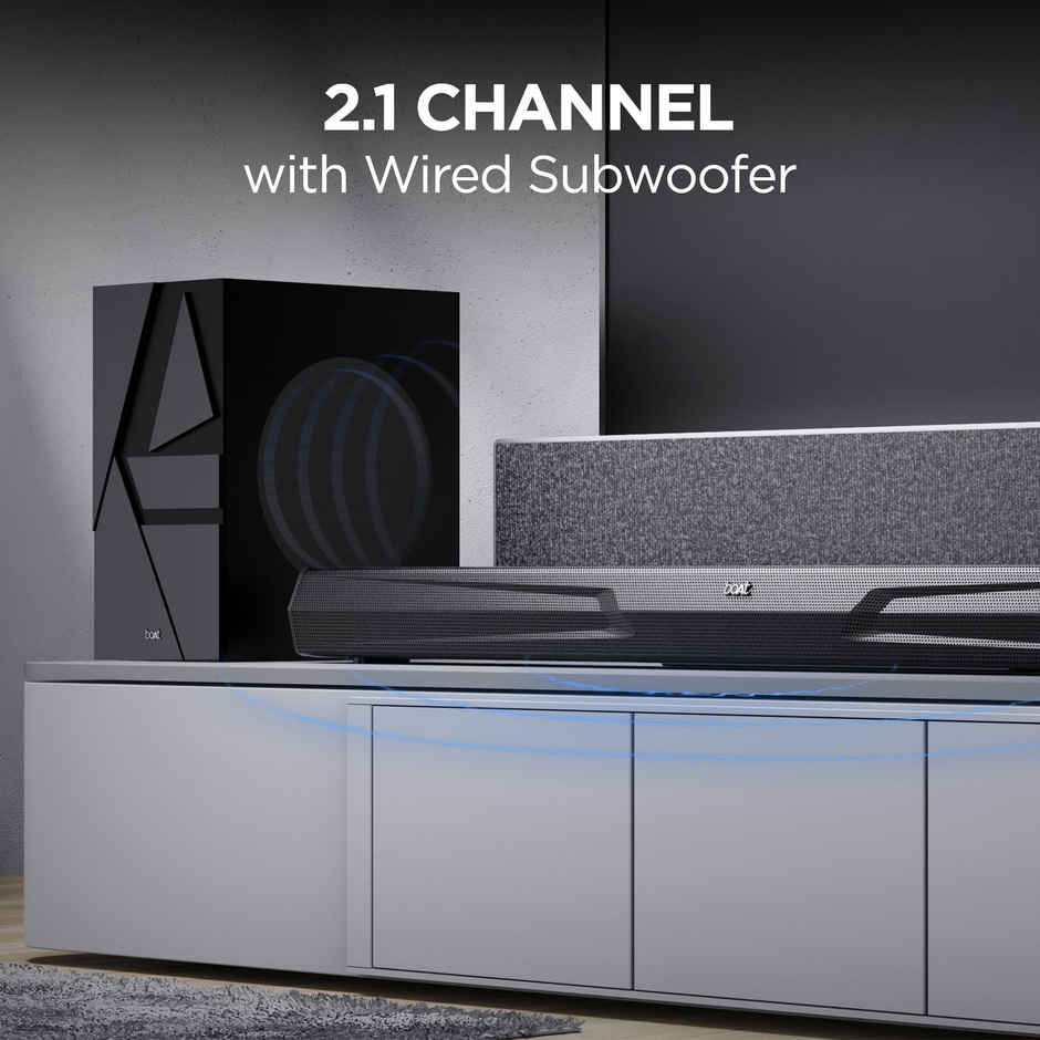 boAt Aavante Bar Quake BT Soundbar w/ 200W RMS Sound, 2.1 Channel Audio(Midnight Black)