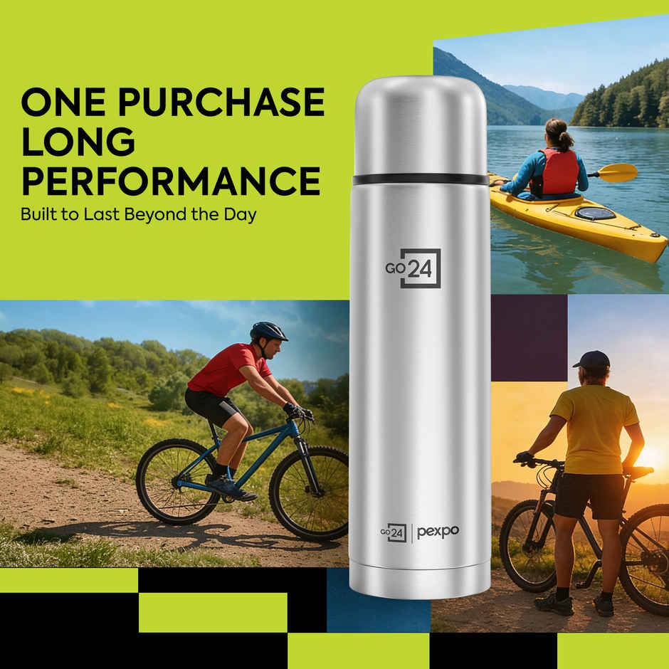 Pexpo 24 Hrs Hot And Cold Flask With Jute-Bag Vacuum Insulated Flamingo | 1 L