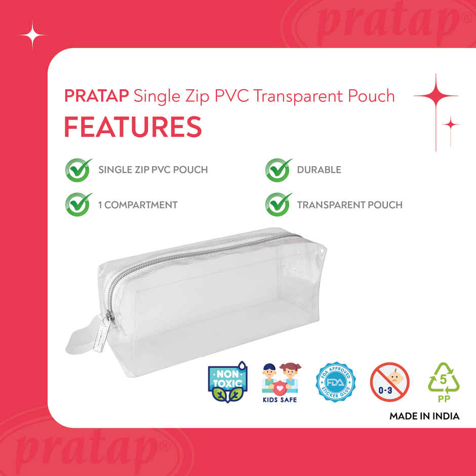 PRATAP Single Zip Pvc Pouch Clear