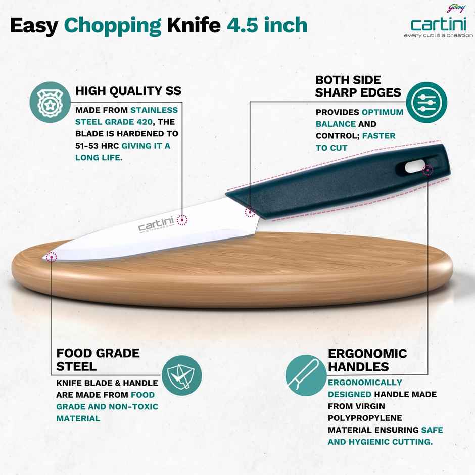 Godrej Cartini Creative Kitchen Knife (Pairing Knife, Easy Chopping Knife,Fine Dicing Knife) - Teal