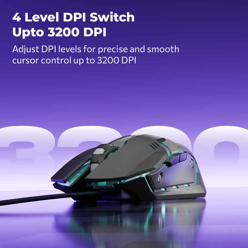 Zeb Transformer-M Gold-Plated USB Wired Mouse, 6 Buttons, Multi-Color LED High Res Sensor,3200 DPI - Black