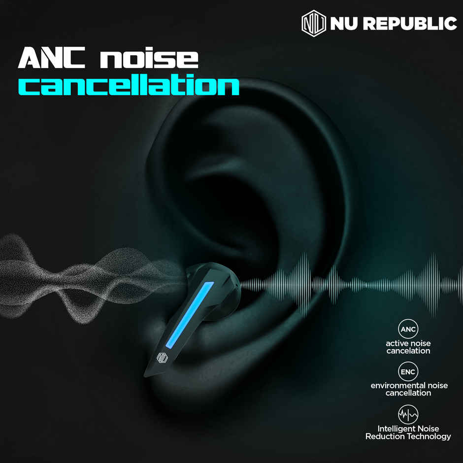 Nu Republic Cyberstud X4 Firefly TWS Earbuds with 72hr Playtime,13mm Driver, XBass, ANC + ENC Quad Mics, Hall Sensor, 40ms Low Latency, Dual Mode, BT V5.3 (Black)