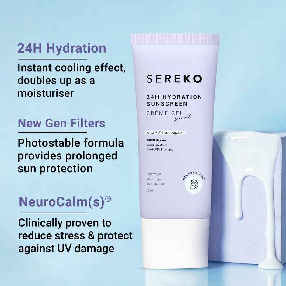 SEREKO Hydration Sunscreen with CICA SPF 50 PA++++ | Water Light for Oily Skin, No White Cast