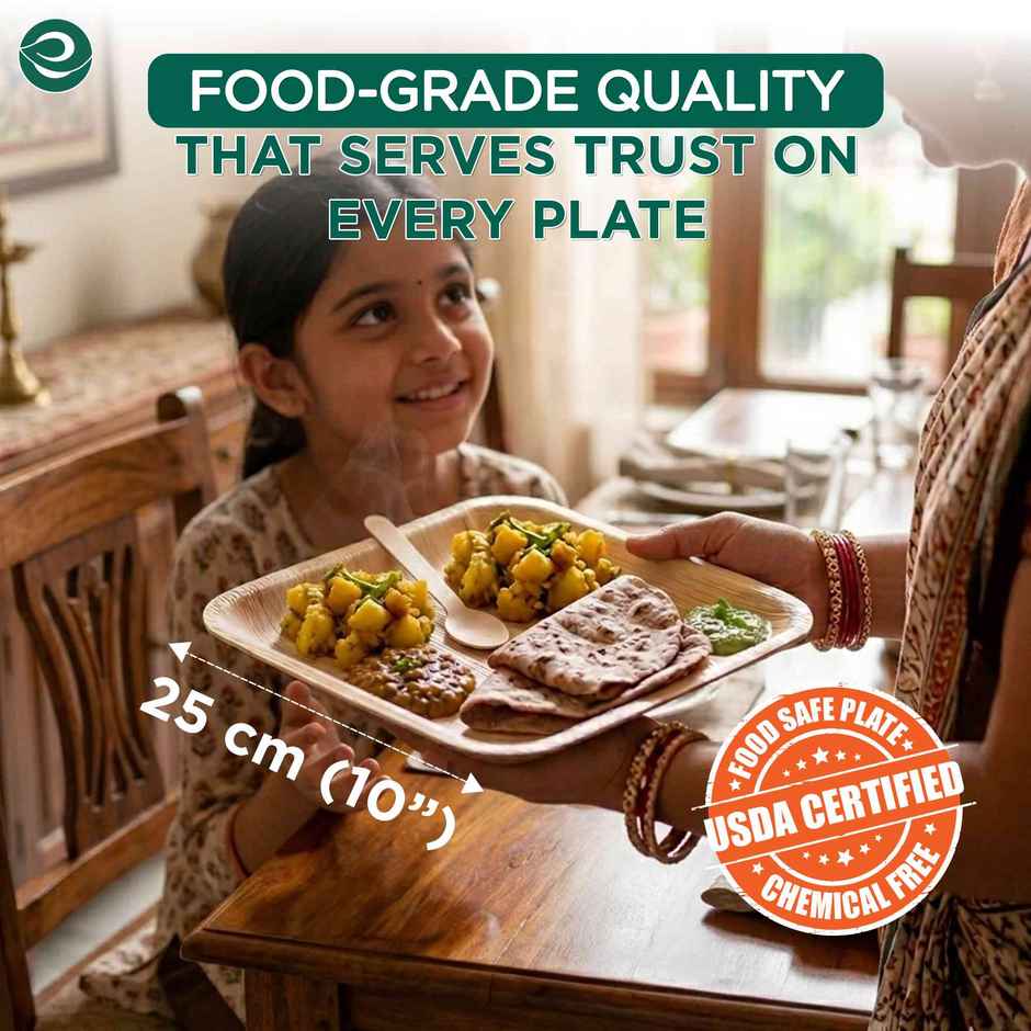 ECO SOUL | Palm Leaf Disposable Plates | 10 Inch | Square | 10 Count