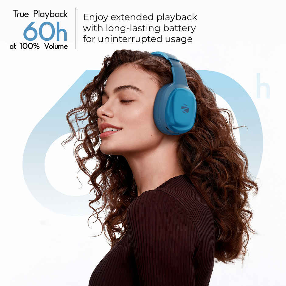 Zebronics Thunder Pro BT Headphone, Gaming Mode, ENC, Call Function, Aux, 60h (Blue)