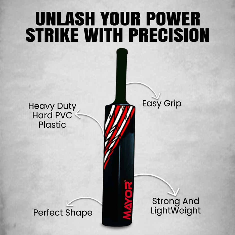 Mayor Century PVC Cricket Bat Full Size For Kids and Adults| PVC-Plastic Cricket Bat | Black-Red