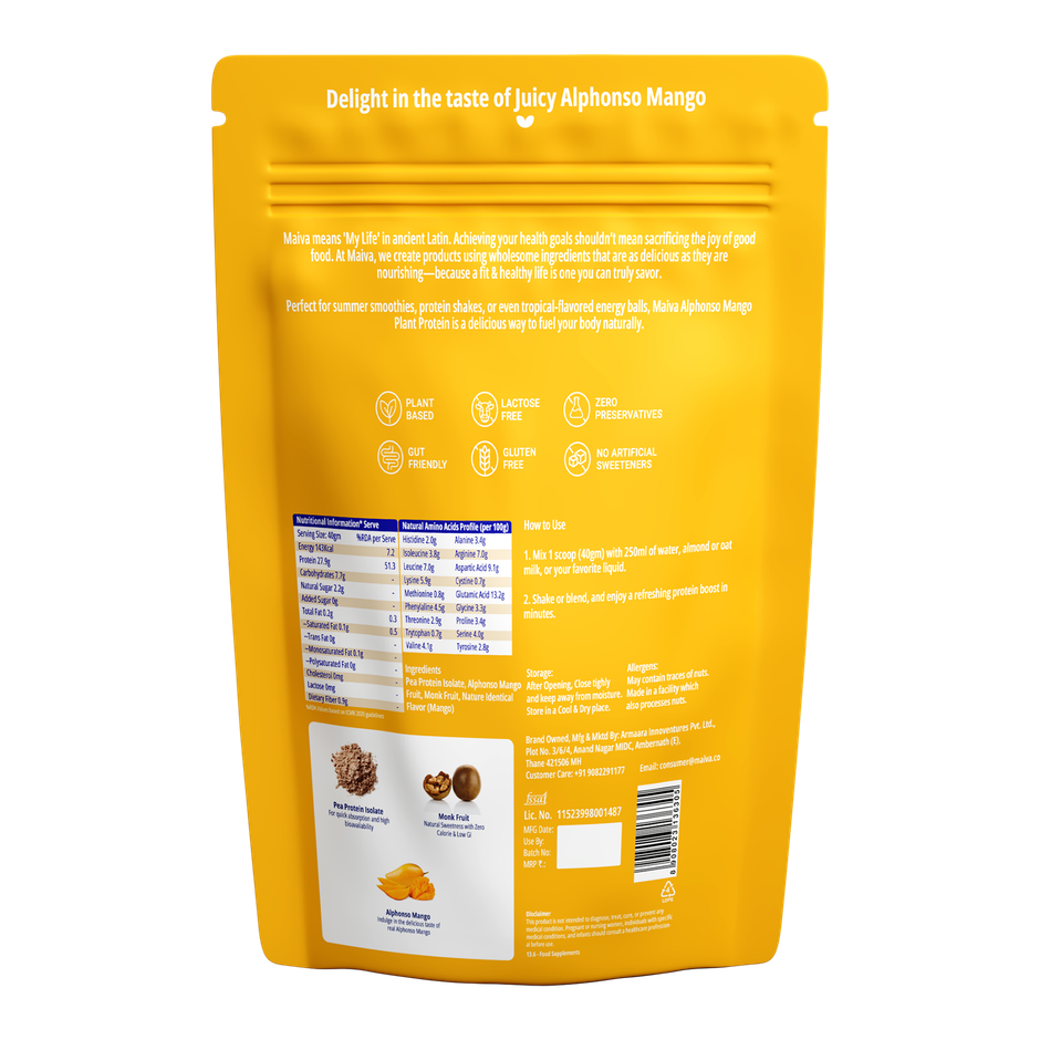 Maiva Pro Plant Protein Powder - Alphonso Mango