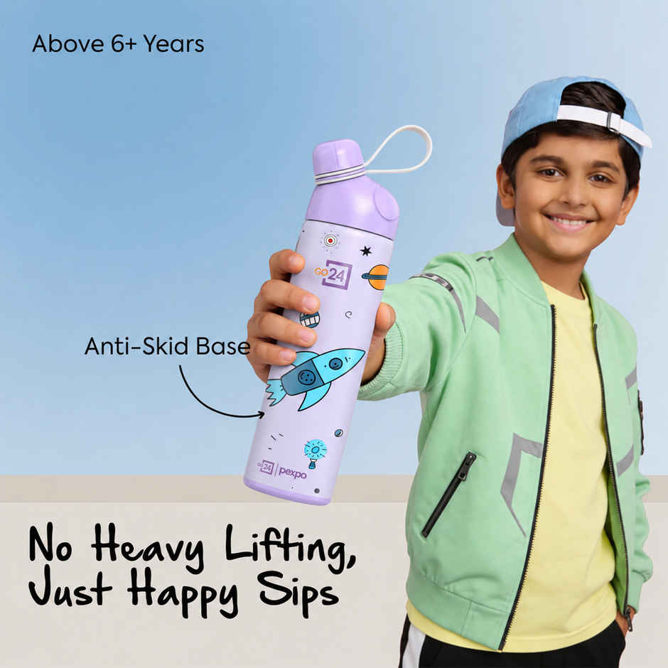 Go24 | Pexpo Pico Cute Sipper | 500 ml | Hot & Cold Steel Bottle | Rocket Uv Printed Design