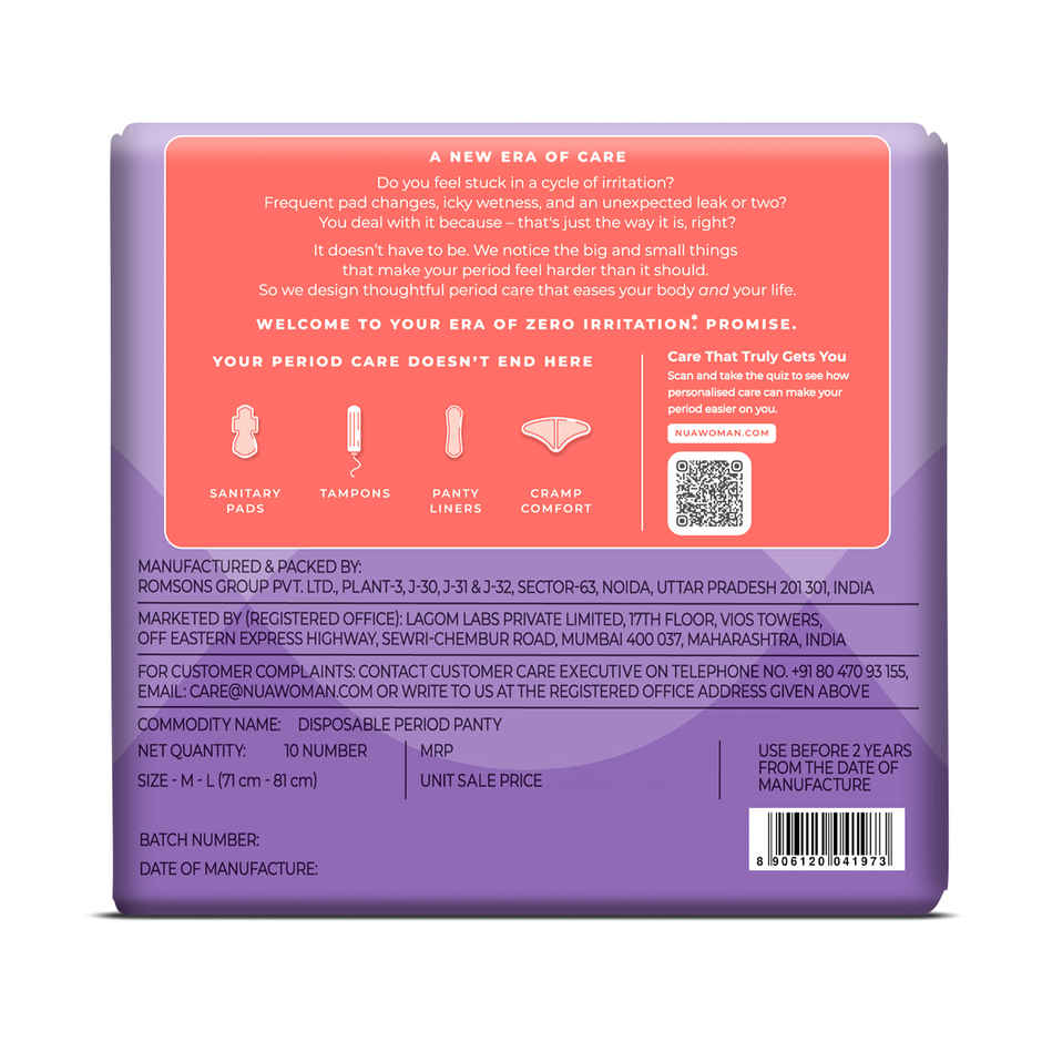 Nua Comfort Disposable Period Panties M-L | Ultra-Absorbent | Pack of 10 Panties