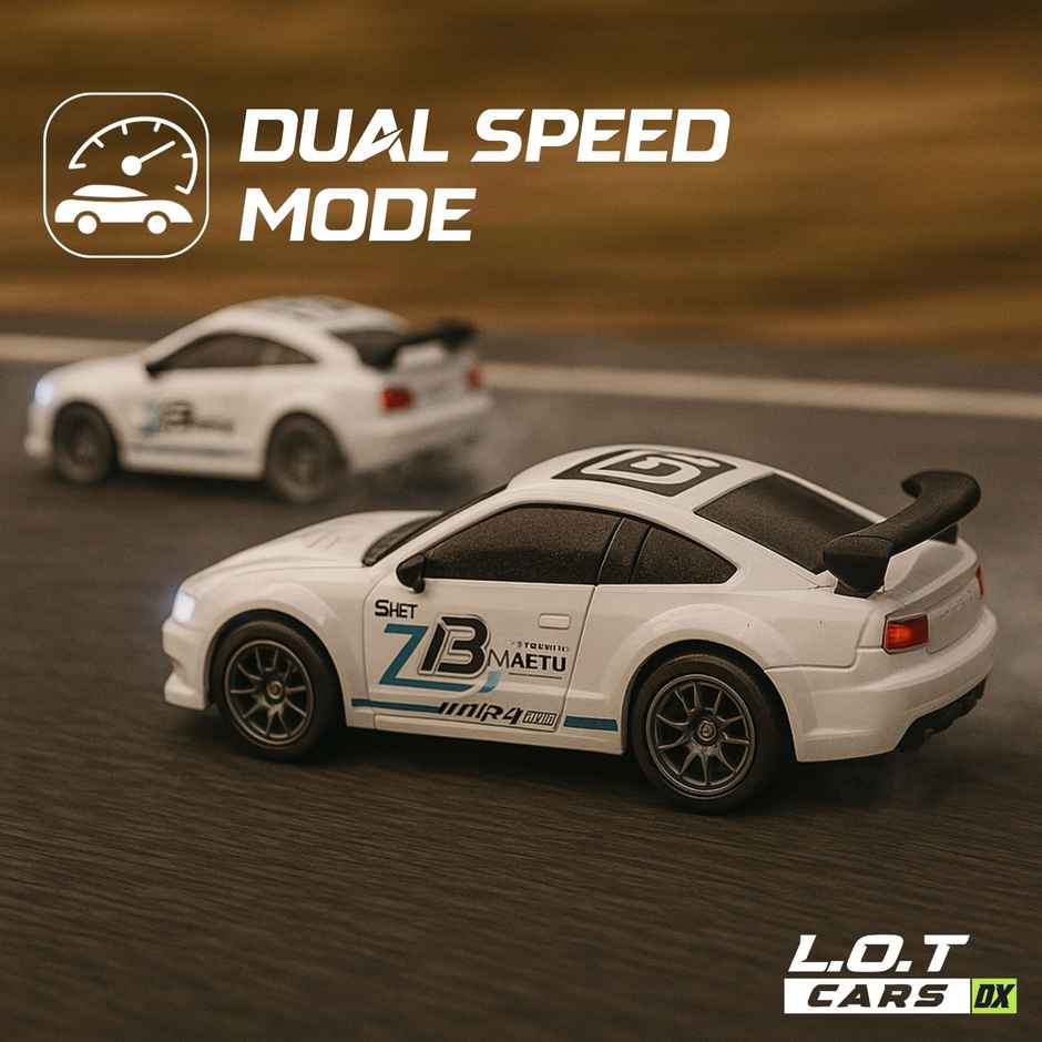 RC Drift Car with 4 extra wheels, 20kmph & Boost Mode | Flare - Track White