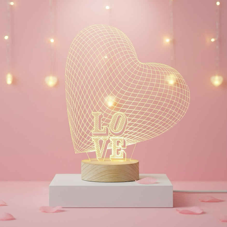 Heart Design Night Table Lamp Decorative Gift Set | eCraftIndia