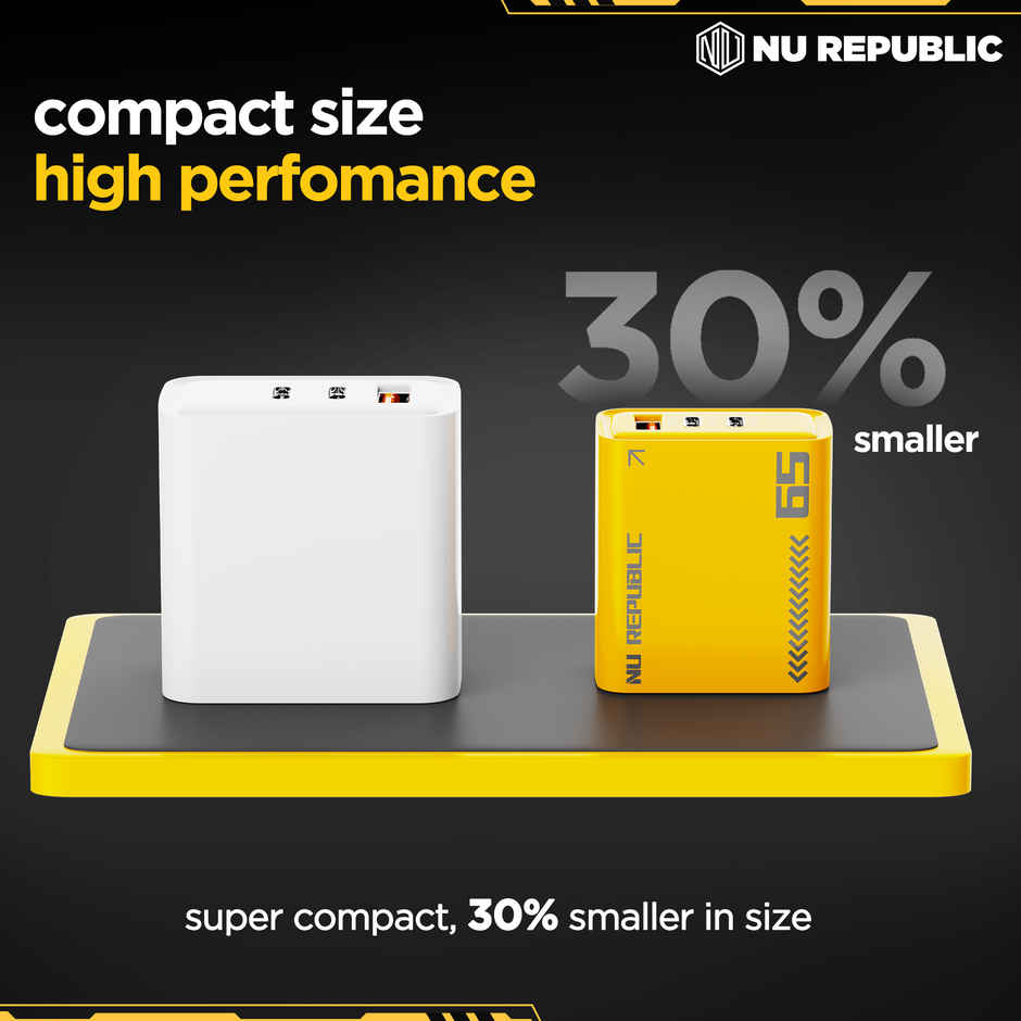 Nu Republic Cybotron 65W Gan Superfast Wall Charger with Type-C To Type-C Cable (Yellow)