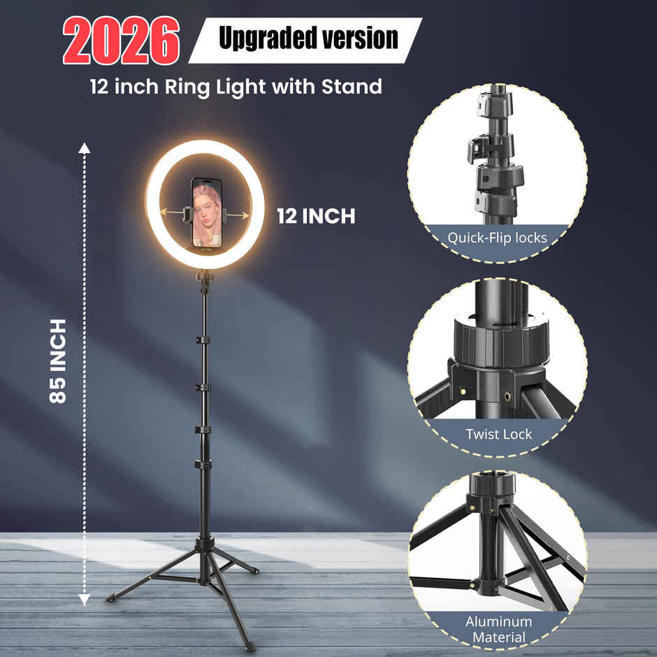 Kratos 12 Inch Ring Light with 7 Feet Tripod Stand