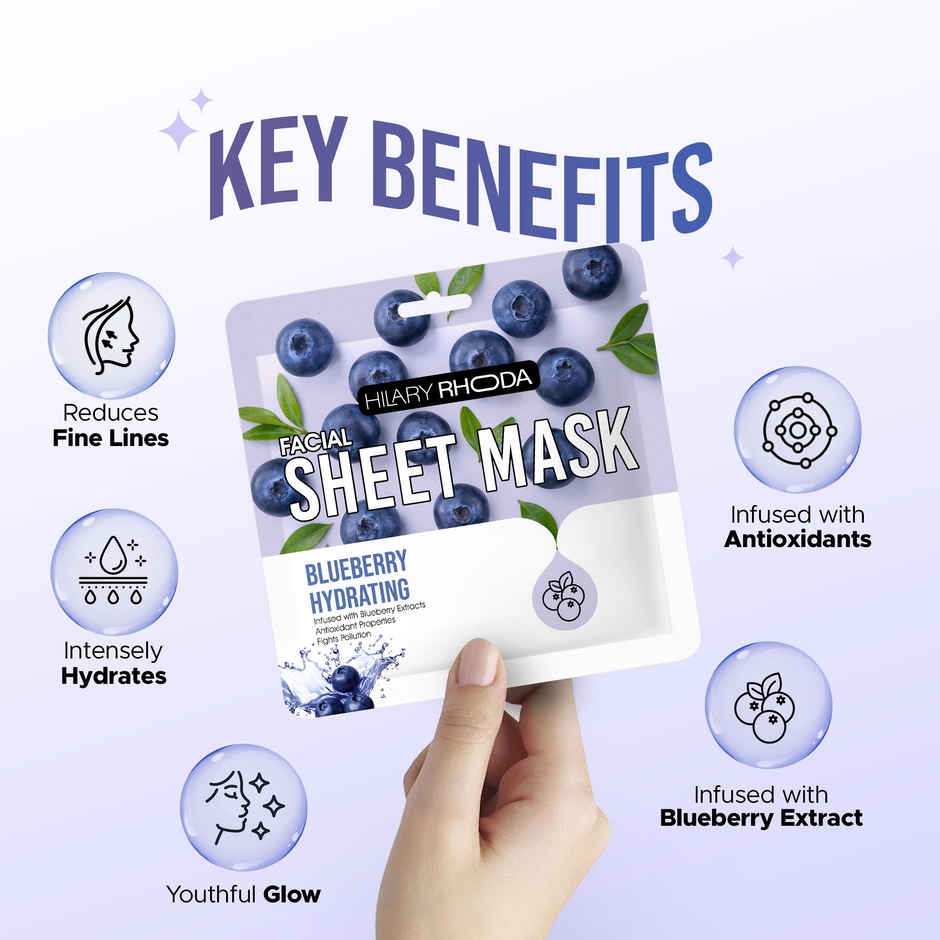 Hilary Rhoda Blueberry Hydrating Sheet Mask | Glowing & Hydrating Skin | For All Skin Types