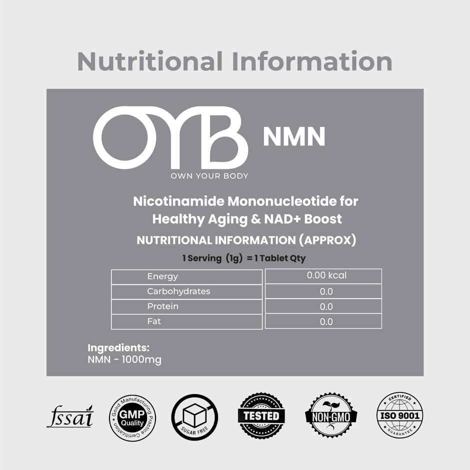 OYB NMN Anti-Aging Tablets with Nicotinamide Mononucleotide for NAD+ Boost | 30 Tablets | OYB NMN