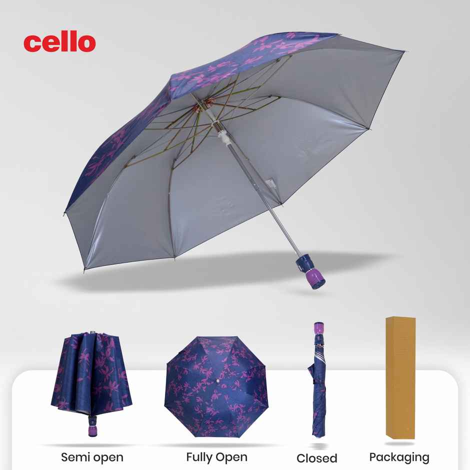 Cello Dew Drop 24.5 Inch 2 Fold Mix Print Silver Umbrella | Green