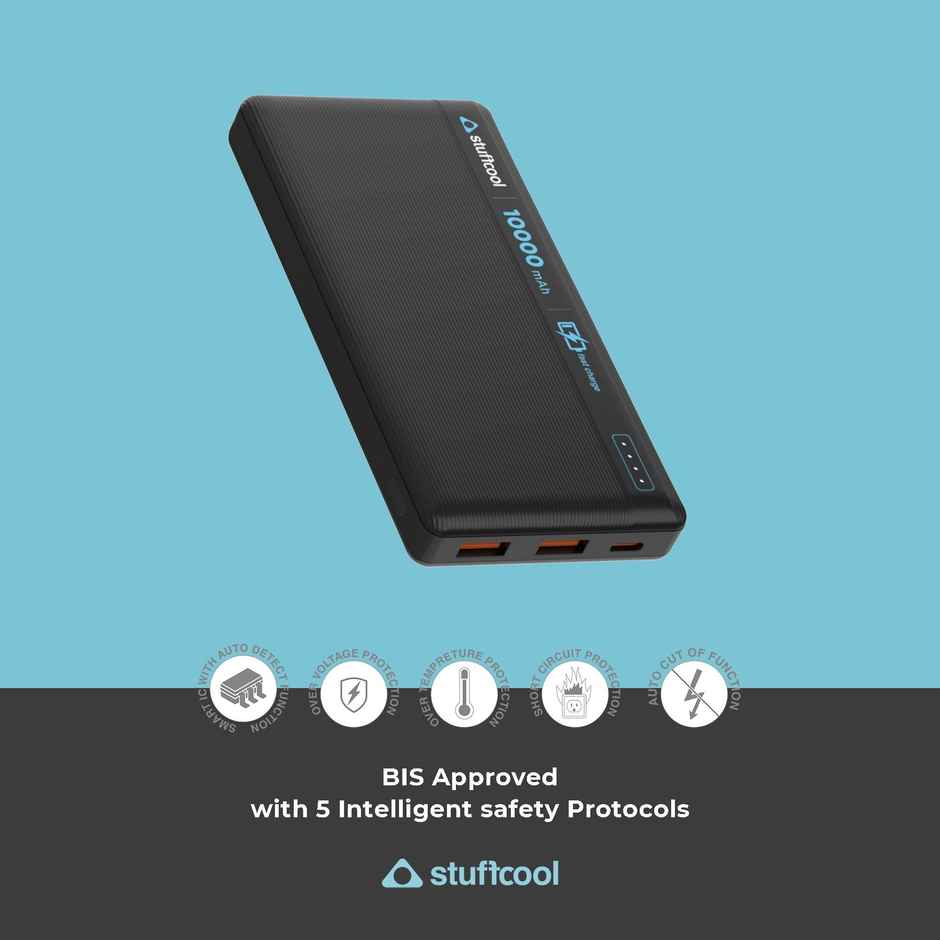 Stuffcool Major 10000 mAh 22.5W Wired Power Bank (Lithium Polymer, Power Delivery 3.0, Fast Charging for Mobile, Smartwatch, Tablet) - Black