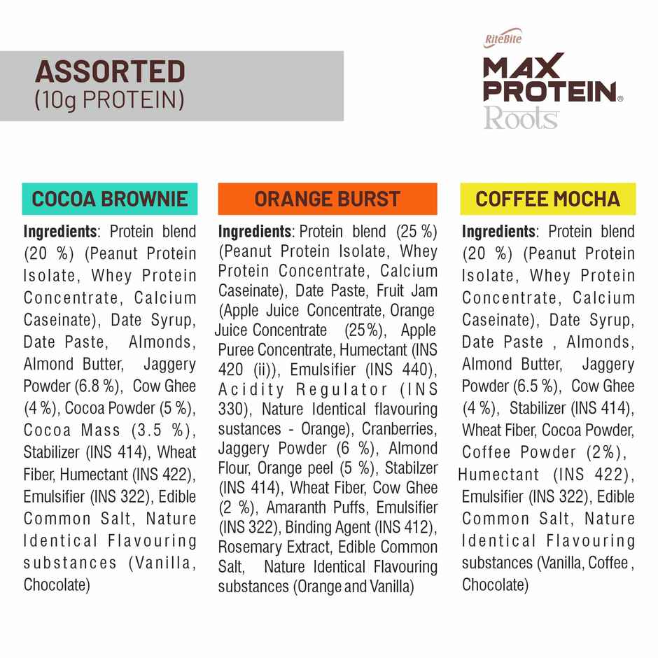 Max Protein Roots Ghee Jaggery 10g Protein Bars | Assorted | No Palm Oil | 4g Fiber