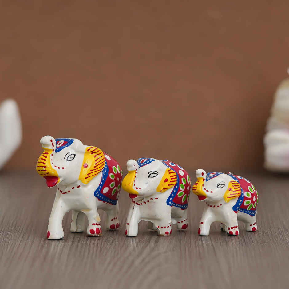 eCraftIndia Set Of 3 Elephant Statues - White