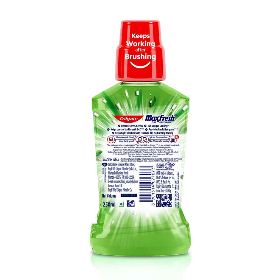 Colgate Plax Fresh Tea Mouthwash, 0% Alcohol, Antibacterial Mouth Wash for Bad Breath