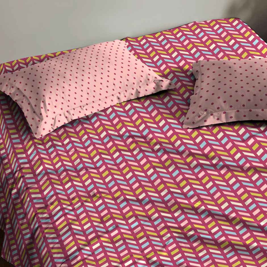 Mytrident Bedsheet Set | Queen Size Double Bed sheet set | 100% Cotton - Party Mood Pink