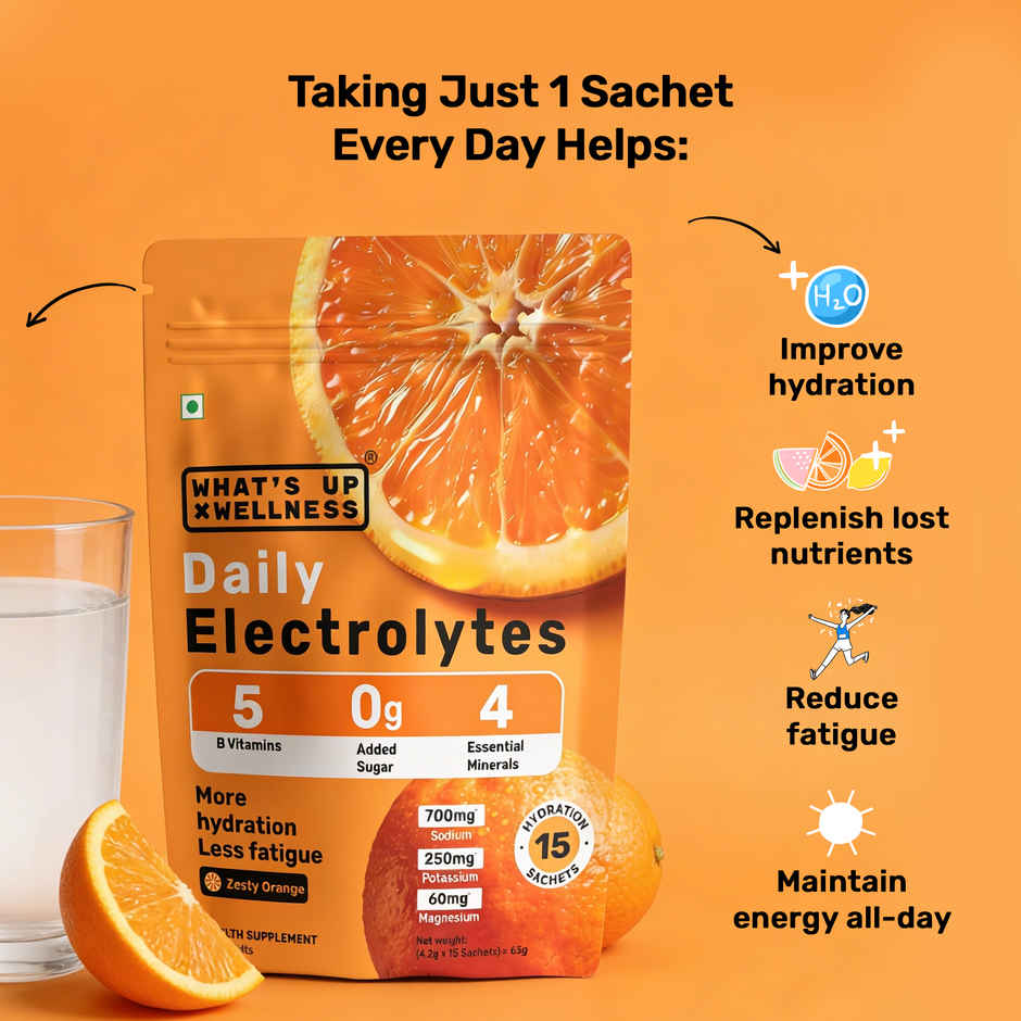What's Up Wellness Daily Electrolytes For Everyday Hydration Zesty | Orange Flavour
