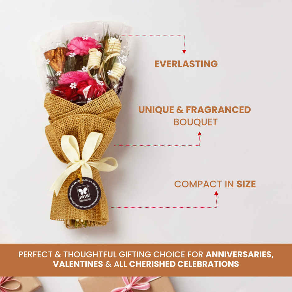 Rose Dry Flower Bouquet with Free Fragrance Spray | Ideal for Gifting | IRIS
