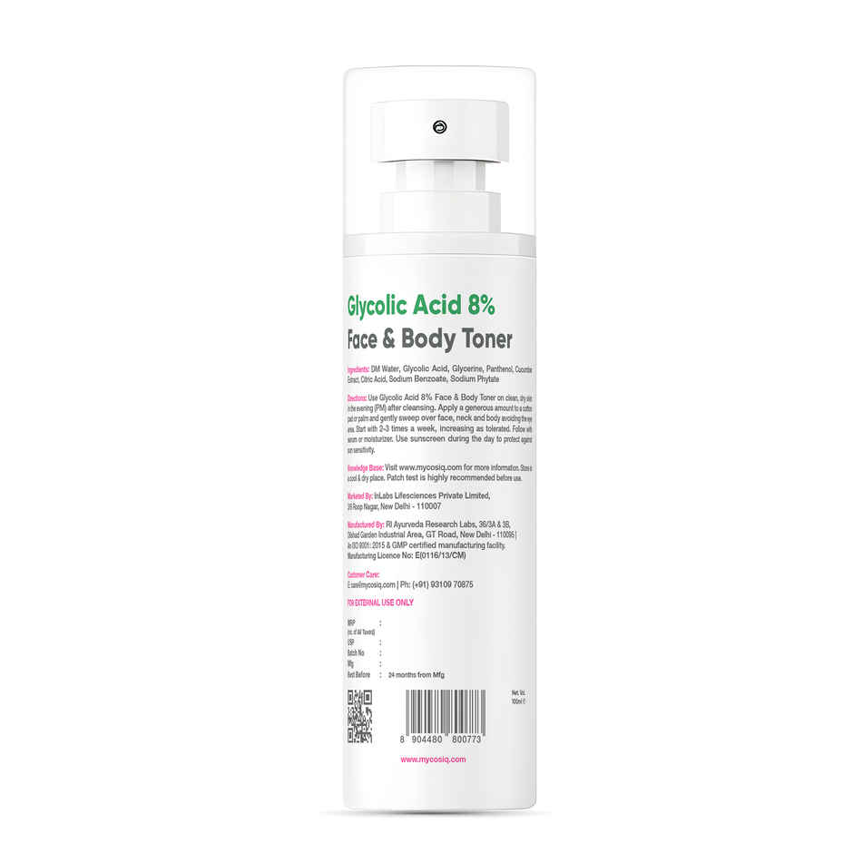 CosIQ GAT 8% Glycolic Acid Face Toner With Glycerine And Cucumber Extract