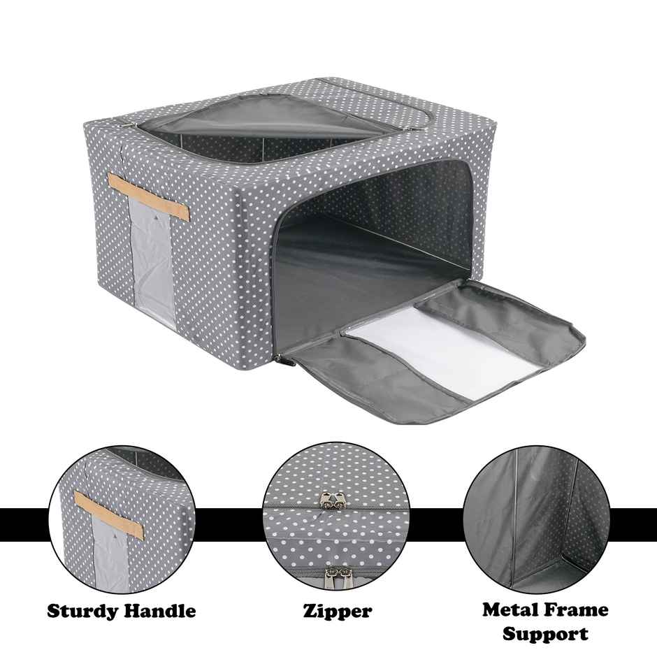 Kuber Industries 24L Clothes Storage Box | Wardrobe Organizer & Waterproof Storage | Grey Dot