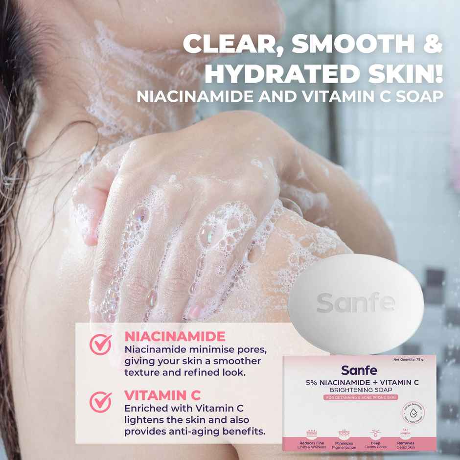 Sanfe 5% Niacinamide & Vitamin C Brightening Soap Detanning Soap Combo 
