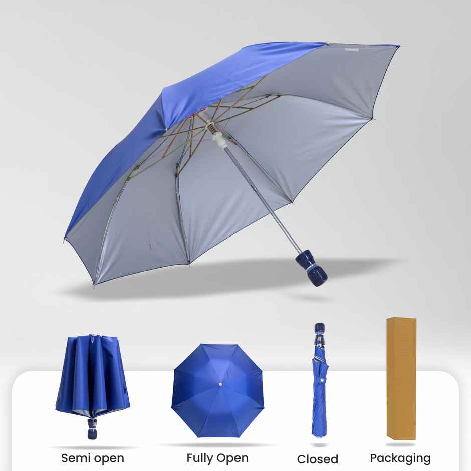 Cello Varsha 21 Inch 2 Fold Mix Mono Silver Umbrella | Royal Blue