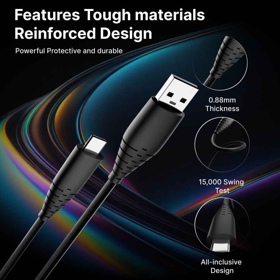 Ailkin Type C Cable | 3A Fast Charging | 1.5 M Braided | For Smartphones & Tablets | Black