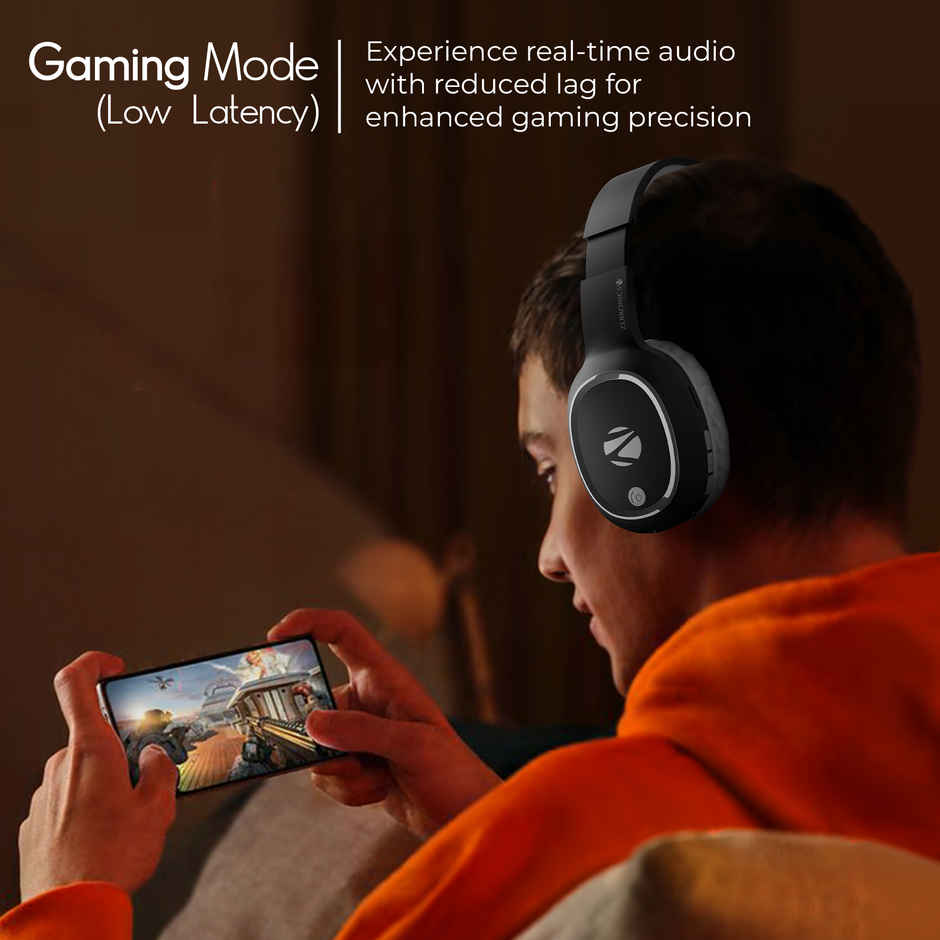 ZEBRONICS THUNDER Bluetooth 5.3 Wireless Headphones with 60H Backup, Gaming Mode, Dual Pairing, ENC, AUX, Micro SD, Voice assistant, Comfortable Earcups, Call Function - Black