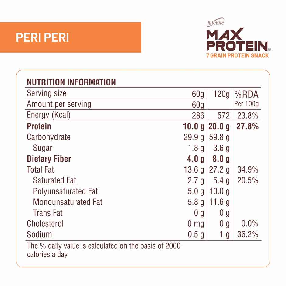 RiteBite Max Protein Peri Peri Multigrain Protein Chips | 20g Protein | 8g Fiber | Gluten Free