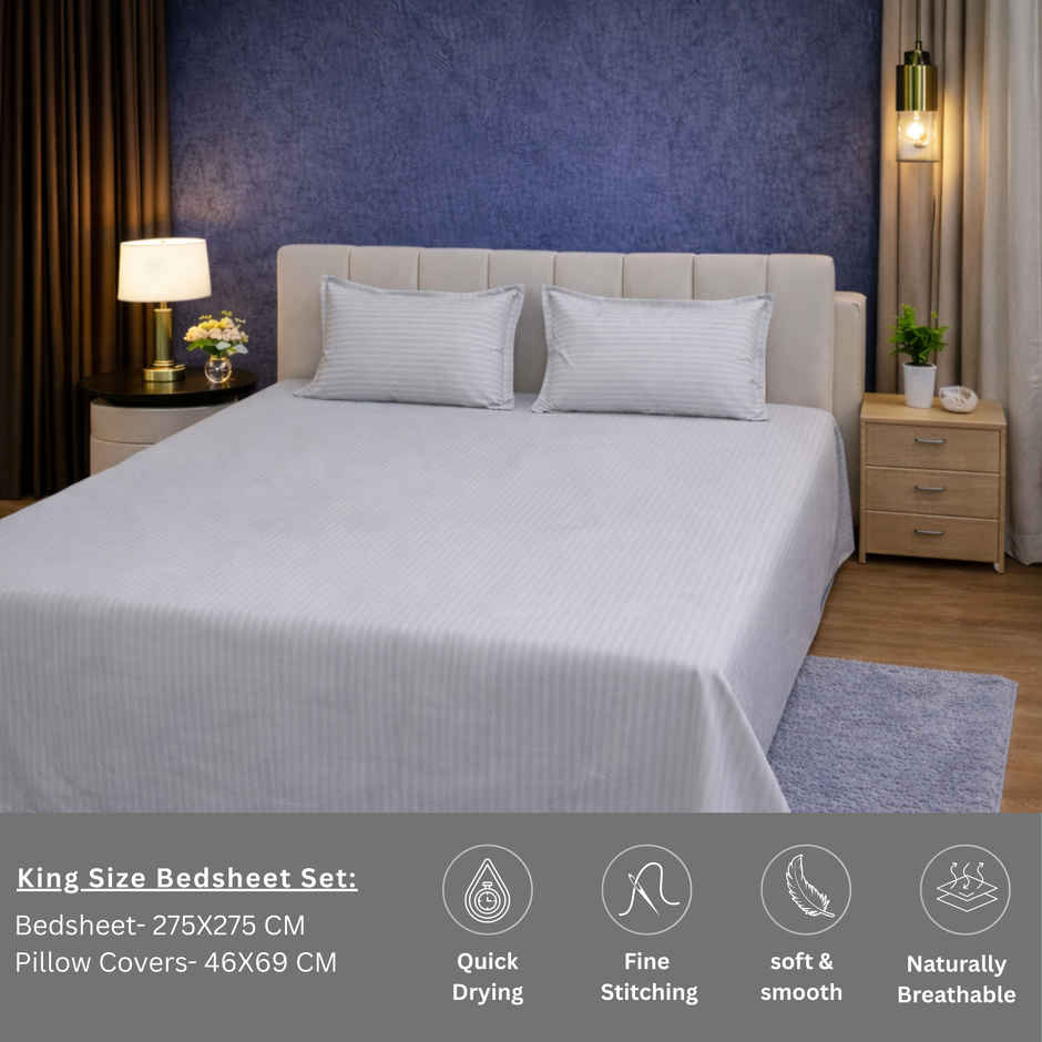 Dream Living Stripe King Bedsheet Set |275 x 275 cm| With 2 Pillow Covers