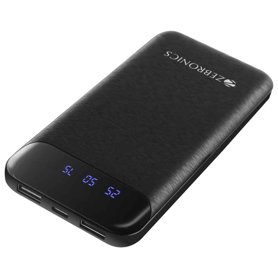 Zebronics MB10000S4 Power Bank, 10000 mAh, Dual USB Output, Type C & Micro USB Input, LED Display