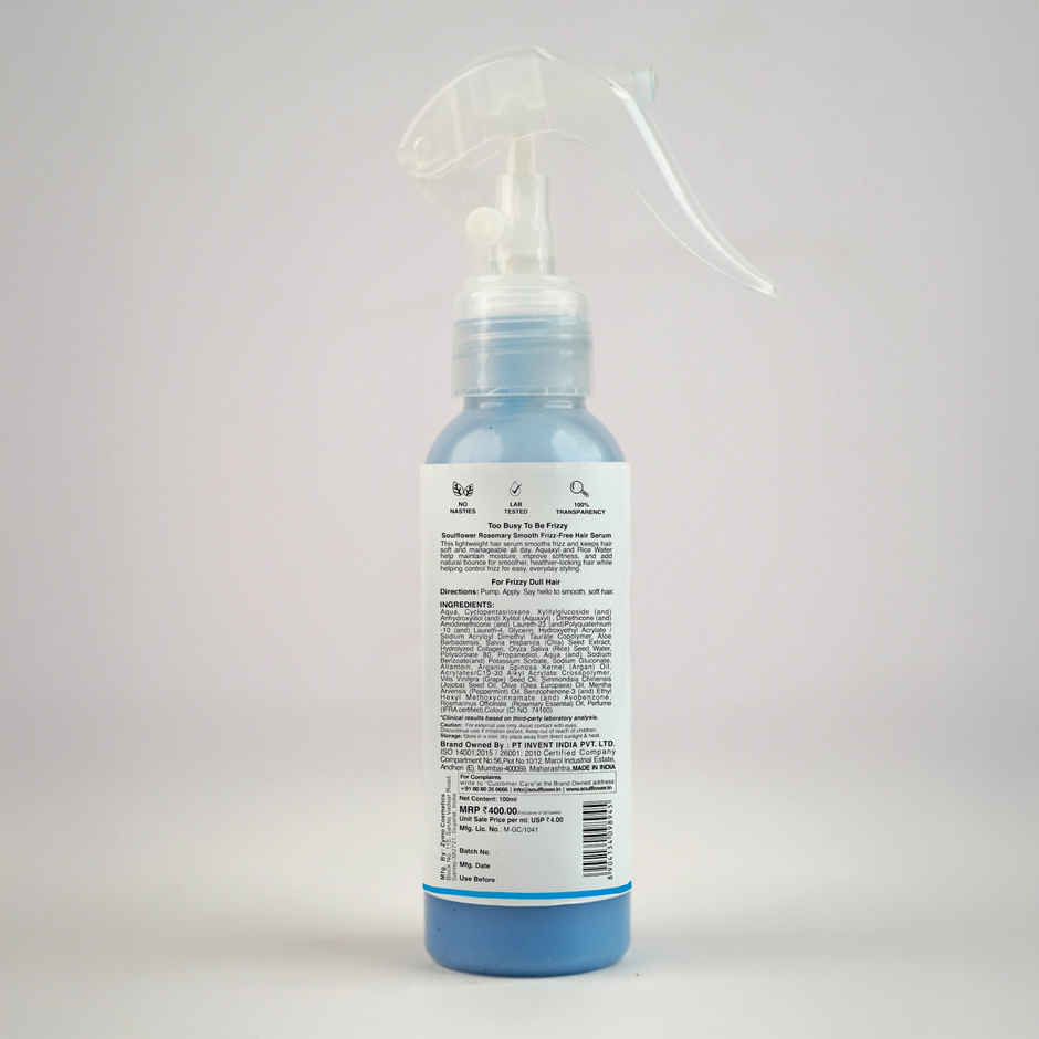 Soulflower Rosemary Frizz-Free Hair Serum with Rice Water & UV Filter for Shiny, Long & Smooth Hair