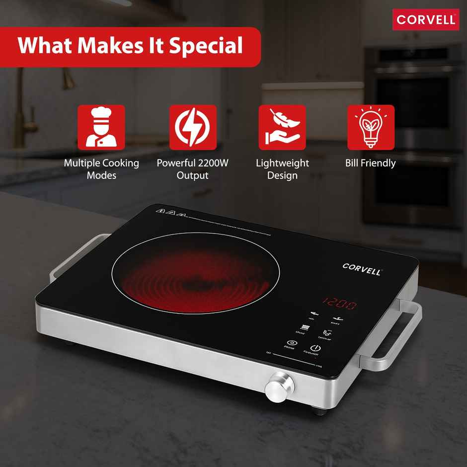 CORVELL Cook-Top Infrared Cooktop 2200W | Glass Top Electric Stove for Kitchen