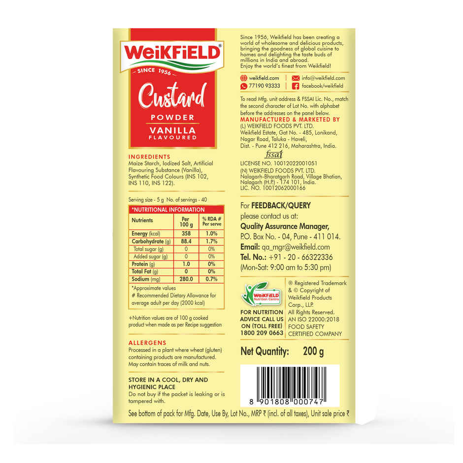 Weikfield Custard Powder Vanilla Flavour Carton