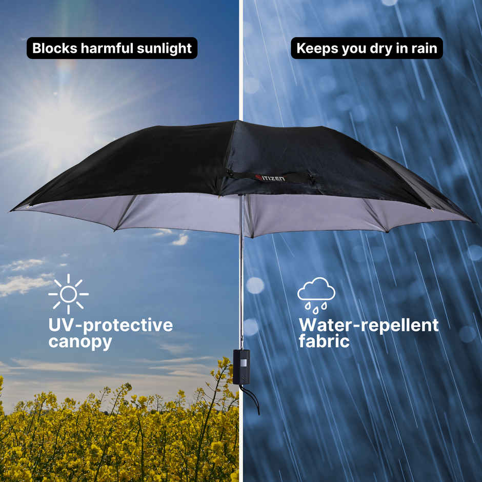 Citizen Black Silver Umbrella | 21 Inch | 2 Folds