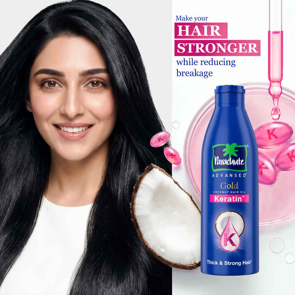 Parachute Advansed Gold Keratin Coconut Hair Oil |Thick & Smooth Hair| No Paraben or Silicone