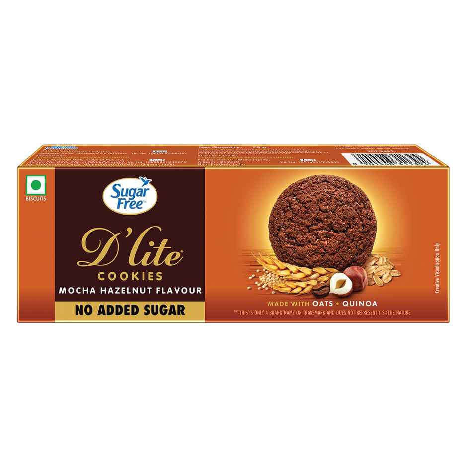 Sugar Free D'Lite Mocha Hazelnut Flavour Cookies | Zero Added Sugar | Made with Oats & Quinoa